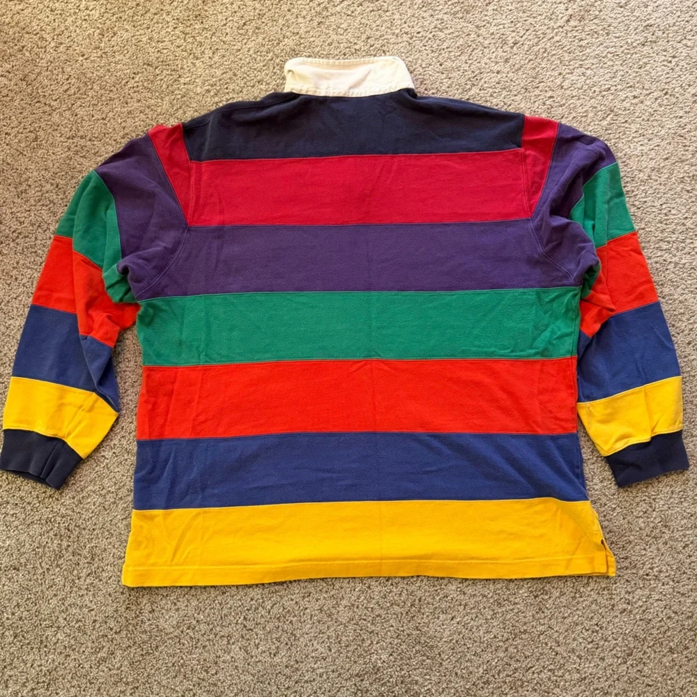 Rare Vintage 90s Polo Ralph Lauren Rainbow Color Block Rugby Shirt XL!